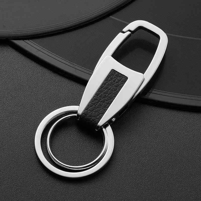 キーホルダー メンズ ダブルリング フェイクレザー 金属製 シンプル 車 スマートキー 鍵 収納 おしゃれ ビジネス