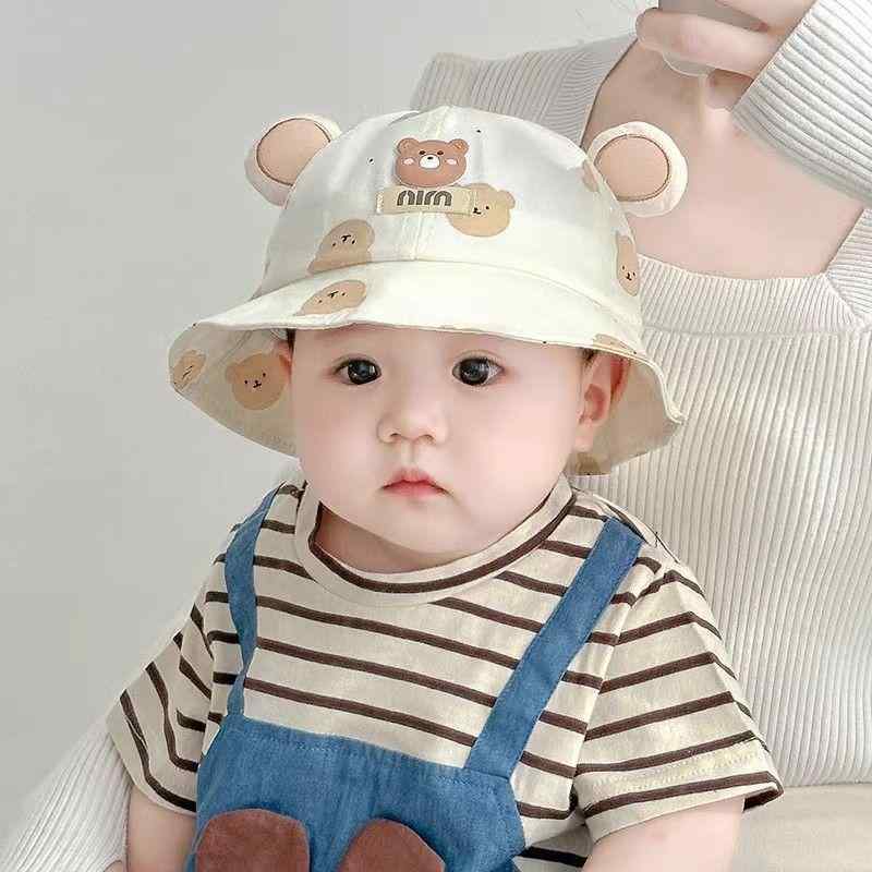 ハット ベビー 女の子 春秋 日よけ 漁夫帽 つば広 帽子 UVカット 通気性 防風 カジュアル かわいい クマ 柄 調節可能