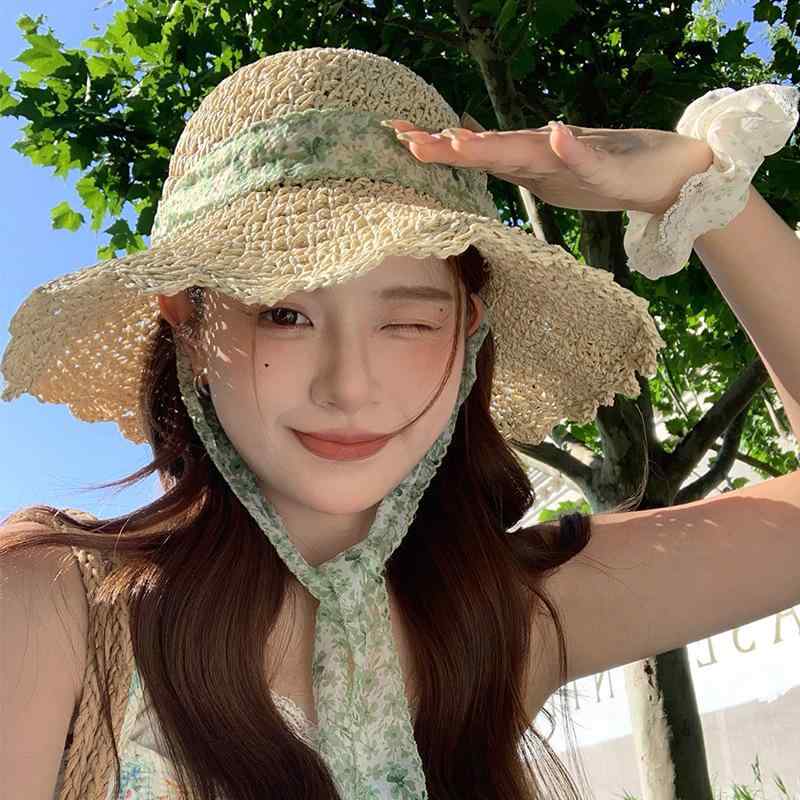 麦わら帽子 レディース 春夏 つば広 遮光 紫外線カット 日よけ 日焼け防止 フレンチ風 レース リボン ストローハット ハット サンバイザー サマーハット アウトドア 旅行 ビーチ リゾート 海 かわいい 通気性 軽量