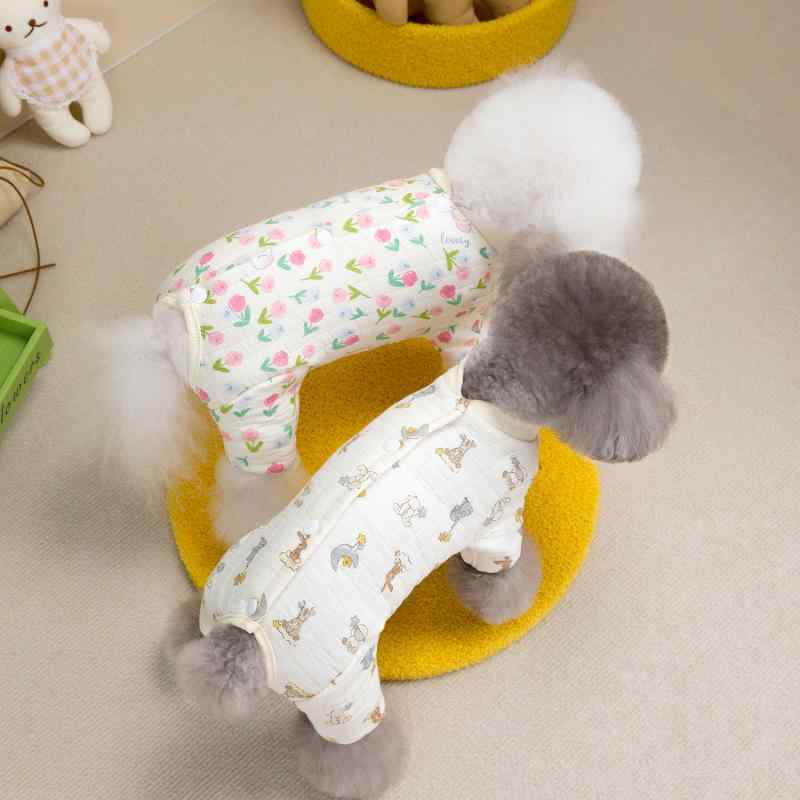 ペット服 小型犬 猫用 秋冬 防寒 暖かい コットン 二重ガーゼ お腹を保護 四脚服 快適 カジュアル ルームウェア