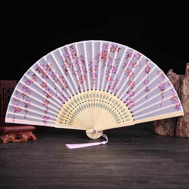 扇子 レディース 折りたたみ 和風 桜柄 竹製 シルク調 軽量 上品 和装小物 ダンス 浴衣 着物 贈り物