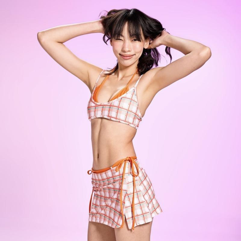 水着 レディース ビキニ 3点セット 格子柄 切り替え ハイウエスト パッド付き 温泉 リゾート ビーチ スイムウェア セクシー