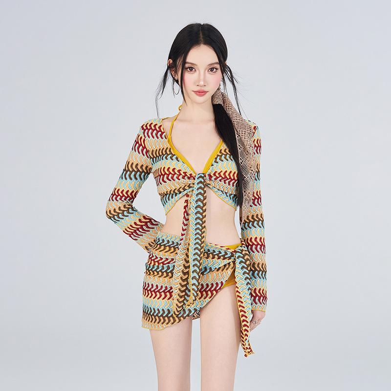 水着 レディース セパレート 3点セット 体型カバー 着やせ 盛れる ノンワイヤー パッド付き 韓国風 温泉 プール 海 ビーチ リゾート スイムウェア