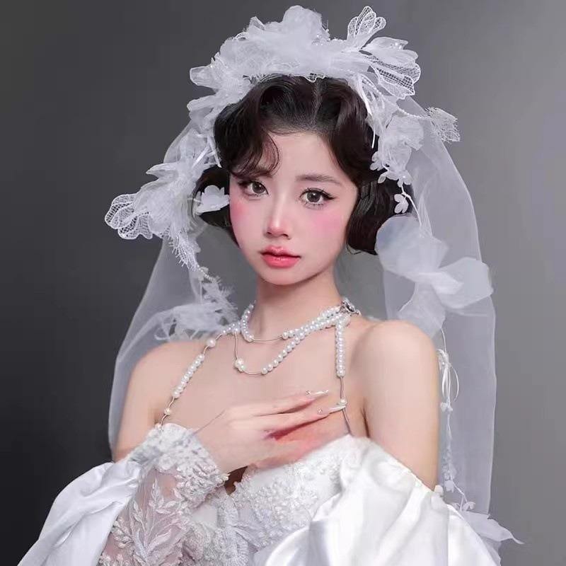 ウエディングベール レディース 森ガール風 レース シフォン フラワーモチーフ 花嫁 髪飾り ヘアアクセサリー レトロ 結婚式 フォトウェディング ブライダル 前撮り