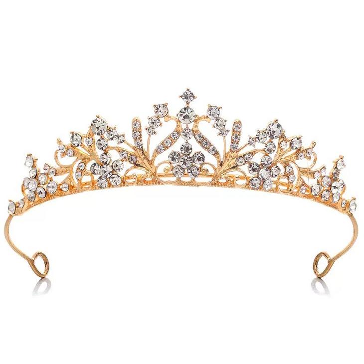 ティアラ レディース 結婚式 ブライダル 髪飾り ウエディング ヘアアクセサリー クラウン 王冠 ラインストーン 高級感 電気メッキ キラキラ 前撮り ドレス 披露宴 二次会 パーティー 発表会 記念日 ギフト ゴールド シルバー