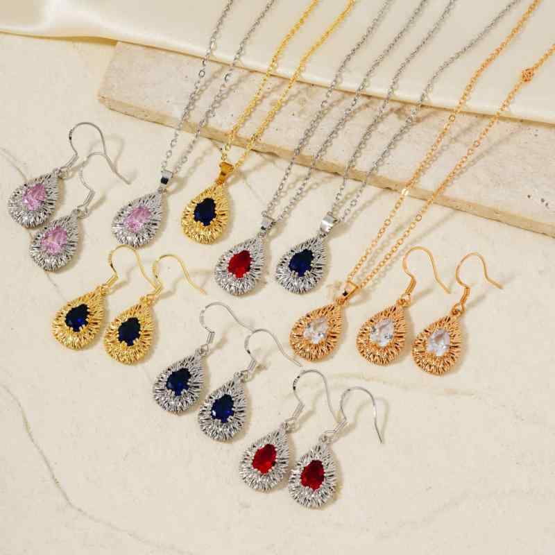 アクセサリーレディースジュエリーセットネックレスピアス2点セット水滴ドロップ型高級感エレガント華やかレトロフォーマル結婚式披露宴パーティー二次会お呼ばれ電気メッキ加工