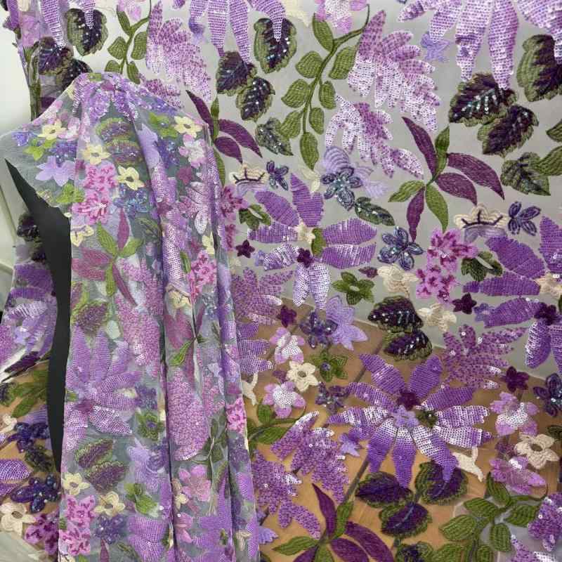 生地 メッシュ ポリエステル もみじ 花柄 スパンコール 刺繍 手芸 レース ハンドメイド ドレス用 高級感 春夏