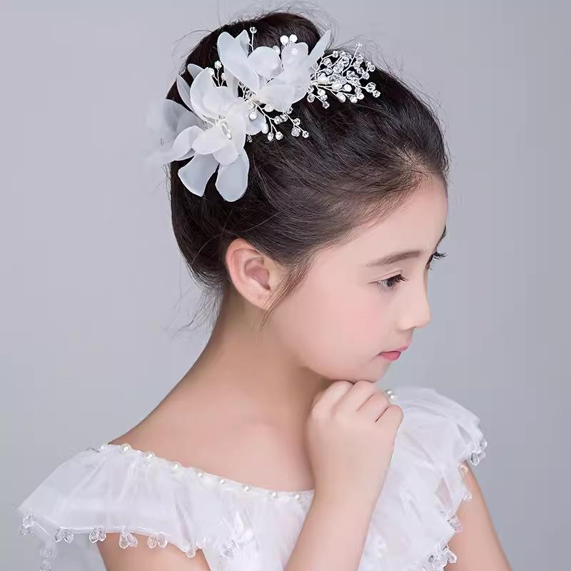 ヘアアクセサリー 女の子 ヘッドドレス カチューシャ 手作り フラワーガール フォーマル 髪飾り ホワイト キッズ 発表会 ドレス用 ジュエリー 合金 クリスタル パール