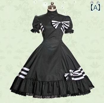 ワンピース レディース ゴスロリ ロリータ 長袖 ミニ丈 黒 フリル レース クラシック コスプレ 衣装 ハロウィン 仮装 イベント Aライン ハイウエスト かわいい