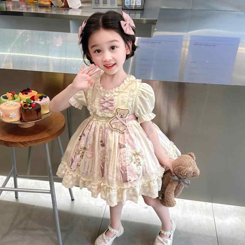 ワンピース キッズ 女の子 プリンセスドレス ロリータ風 ふんわり Aライン 半袖 長袖 コットンプリント かわいい お呼ばれ 発表会 誕生日 演出 記念撮影 子供服 春夏秋冬