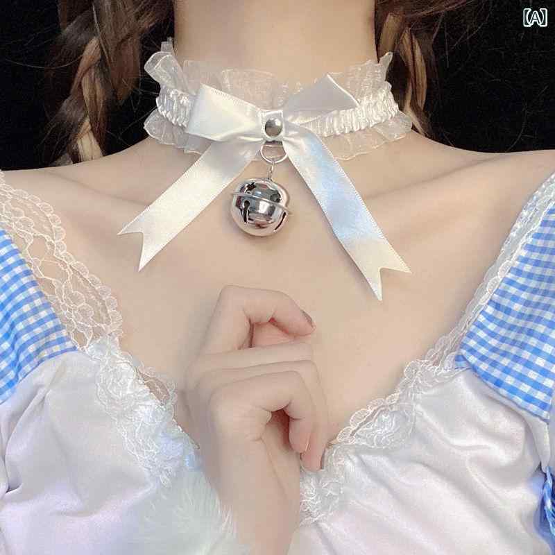 ・カテゴリ: コスチューム・スタイル: ロリータ、制服、JK制服・素材: レース、ナイロン・対象: 女性・カラー展開: 蝴リボンび鈴付き首輪（ホワイト）、蝴リボンび鈴付き首輪（ブラック）、SM革紐首輪（ブラック）、SMレース首輪＋リード（ホワイト）、SMレース首輪＋リード（ブラック）・サイズ展開: フリーサイズ