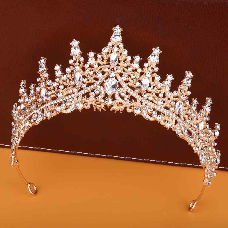 ティアラ レディース ヘアアクセサリー クラウン 髪飾り ウェディング 結婚式 ブライズ メイド ブライダル ジュエリー クリスタル ラインストーン キラキラ エレガント 豪華 ゴールド フォーマル パーティー 発表会