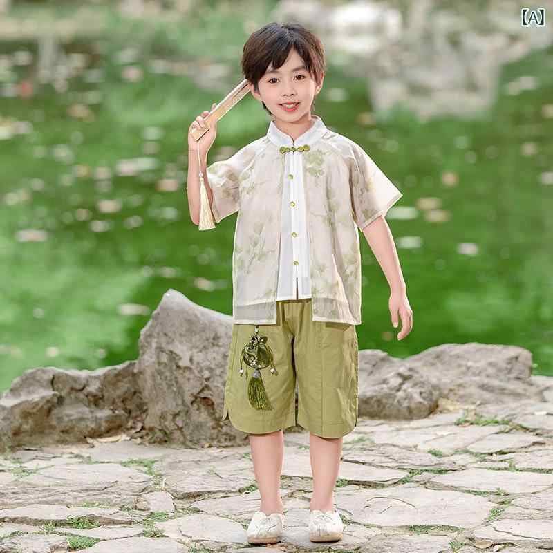 唐装 キッズ 子供 男女兼用 セットアップ 半袖 春夏 チャイナ風 漢服 チーパオ 民...