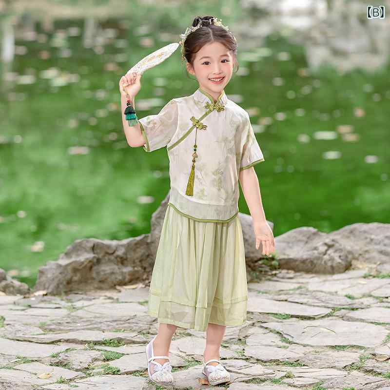 唐装 キッズ 子供 男女兼用 セットアップ 半袖 春夏 チャイナ風 漢服 チーパオ 民...