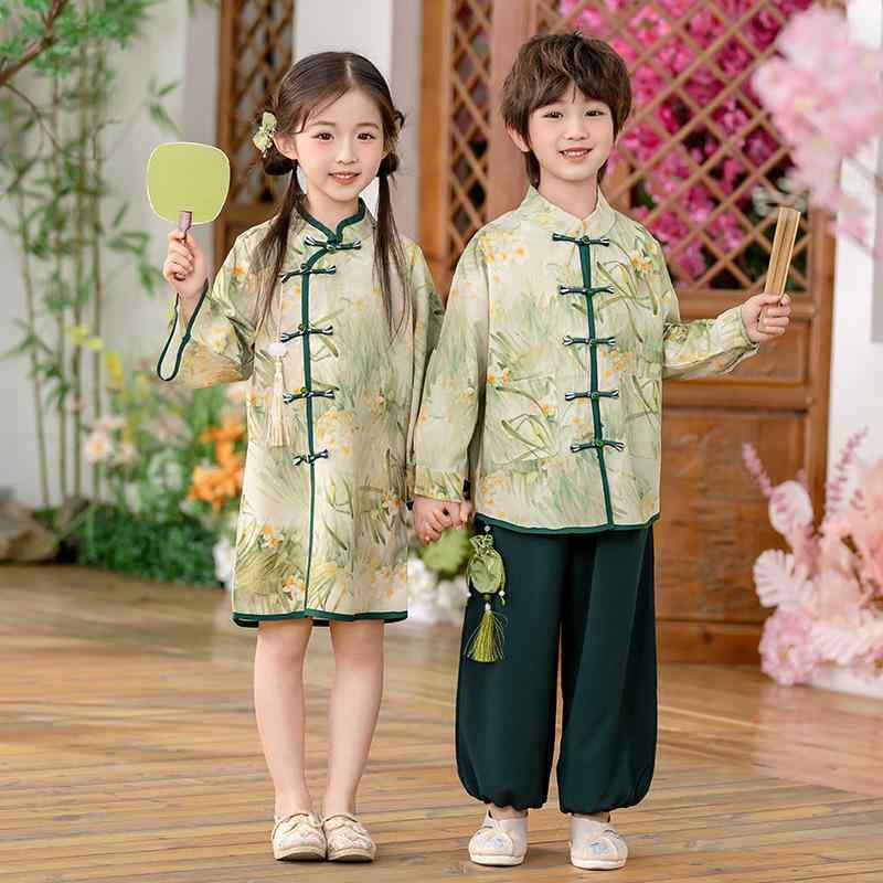 唐装 キッズ ベビー 漢服 子供 チャイナドレス セットアップ 長袖 春秋 男の子 女...