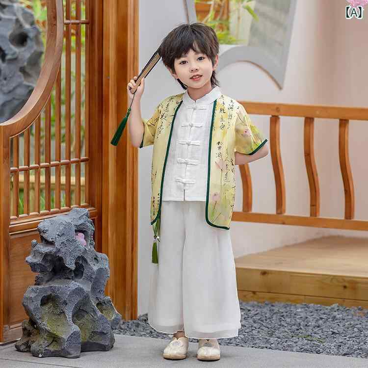 ・柄: 花柄・スタイル: チャイナドレス、唐装・仕様: セットアップ・主な素材: ポリエステル・生地加工: 柔軟処理・対象性別: ユニセックス・厚さ: 薄手・カラー展開: 男の子向け、女の子向け・サイズ展開: 90cm、100cm、110cm、120cm、130cm、140cm、150cm、160cm、170cm、180cm・対象年齢: 3〜8歳（100〜140cm）・カテゴリ: 子供用民族衣装