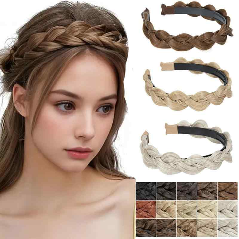 カチューシャ レディース ウィッグ付き 三つ編み フィッシュボーン ボリュームアップ ヘアアクセサリー ヘアバンド まとめ髪 落ちない 耐熱 簡単 髪飾り