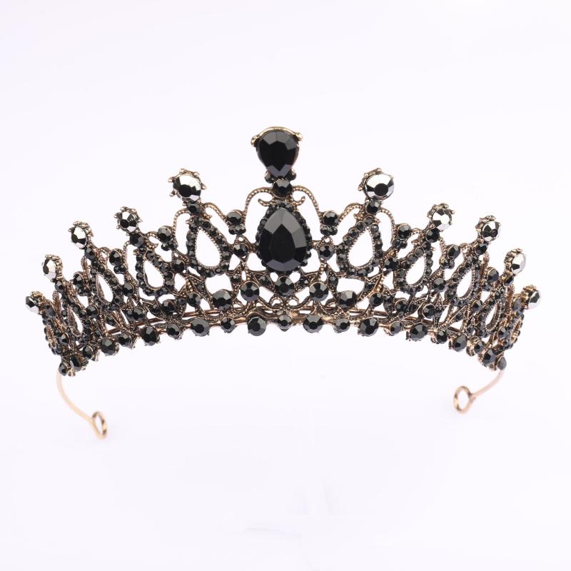 ティアラ レディース 王冠 クラウン ヘアアクセサリー 髪飾り ヘッドドレス レトロ バロック風 ラインストーン キラキラ 大ぶり ブラック メッキ加工 キュート シック ゴージャス ステージ 舞台用 発表会 コスプレ