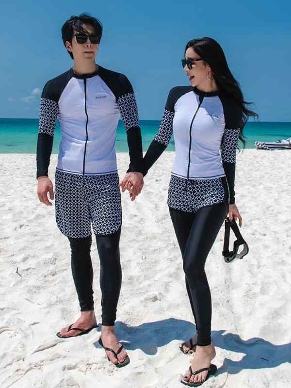 水着 ペアルック レディース メンズ 長袖 セパレート 体型カバー フィットネス ラッシュガード 潜水服 競泳 紫外線対策 吸汗速乾 伸縮性 ウエットスーツ ビーチ サーフィン プール 海水浴