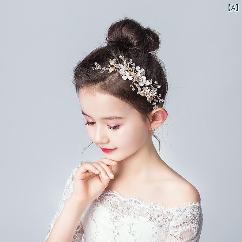 bloomelierのヘアアクセサリー キッズ 女の子 髪飾り 高級感 プリンセス ティアラ フラワー かんざし サイドクリップ フォーマル 発表会 ピアノ ダンス ドレス お呼ばれ｜アングル2