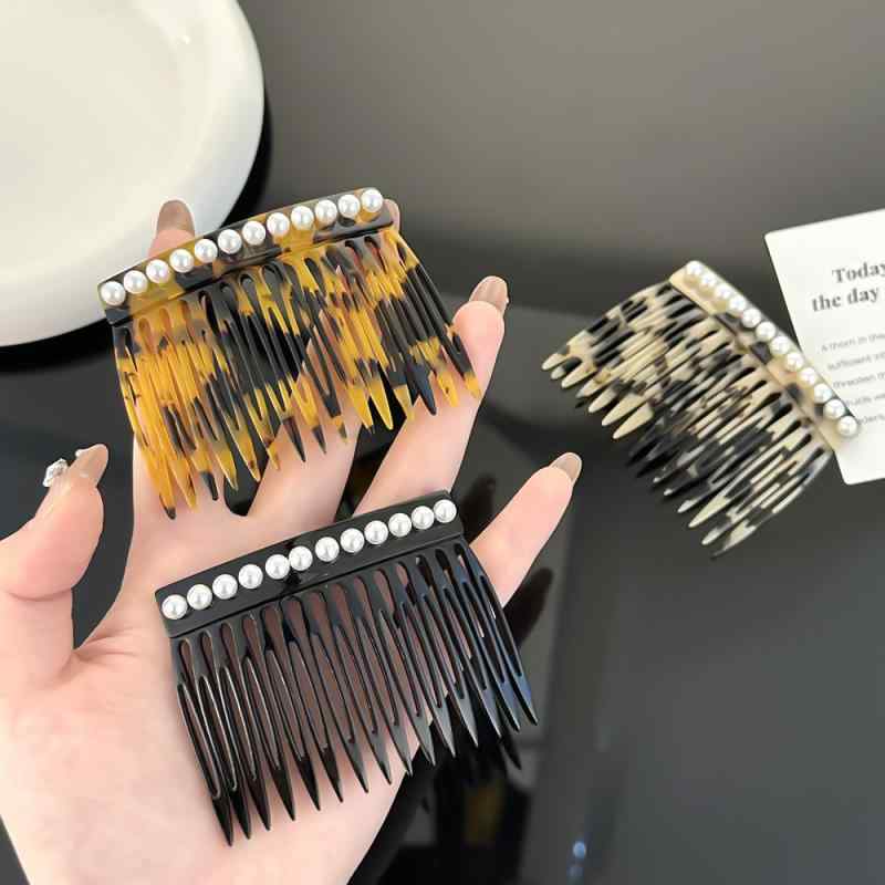 ヘアコーム レディース アセテート べっ甲風 パール 髪飾り 夜会巻き ヘアアクセサリー まとめ髪 フレンチコーム 浴衣 和装 着物 カジュアル