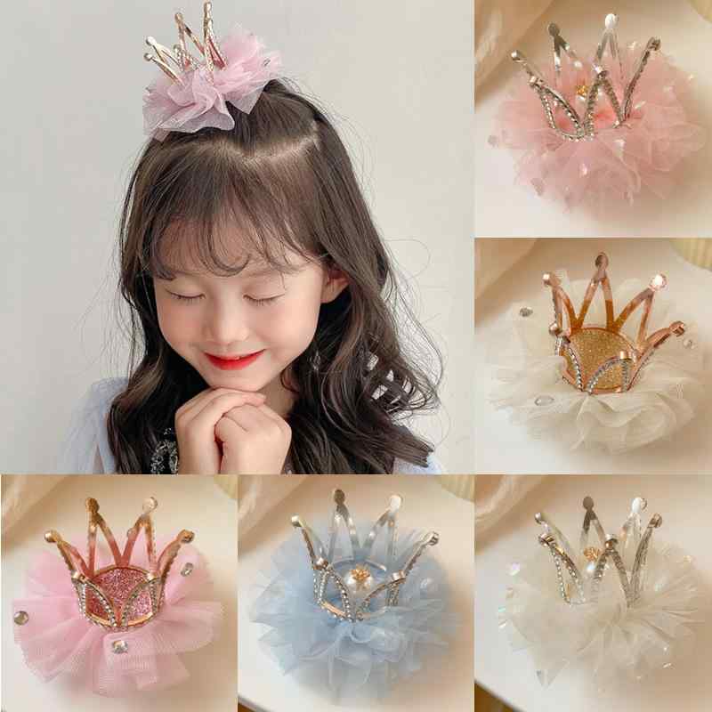 ヘアアクセサリー 女の子 キッズ 王冠 クラウン ミニサイズ プリンセス ヘアピン かみどめ かわいい チュール 発表会 誕生日 記念撮影