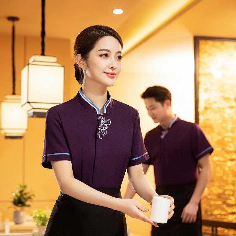 作業服 レディース メンズ 春夏秋 吸汗速乾 飲食 ホテル レストラン 受付 清掃 スタンドカラー 飲食店ユニフォーム 半袖 上着