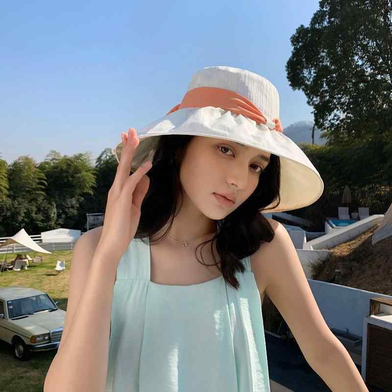 麦わら帽子 レディース 接触冷感 遮光 UVカット 折りたたみ つば広 ストローハット リボン 軽量 通気性 紫外線対策 日よけ帽子