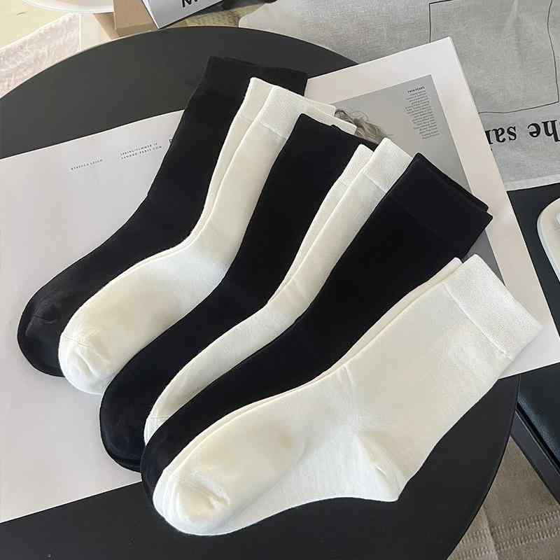 靴下 レディース 中筒 2足セット 黒 白 モノトーン コットン混素材 春夏秋冬 通年 ...