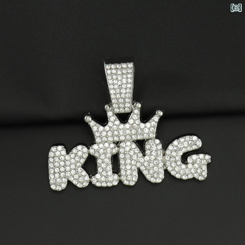 bloomelierのネックレス メンズ レディース ヒップホップ ストリート 合金 ジルコニア クラウン クラウン 王冠 アルファベット KING ペンダント 太め 古巴チェーン 個性派 派手 アクセサリー ギフト｜アングル3