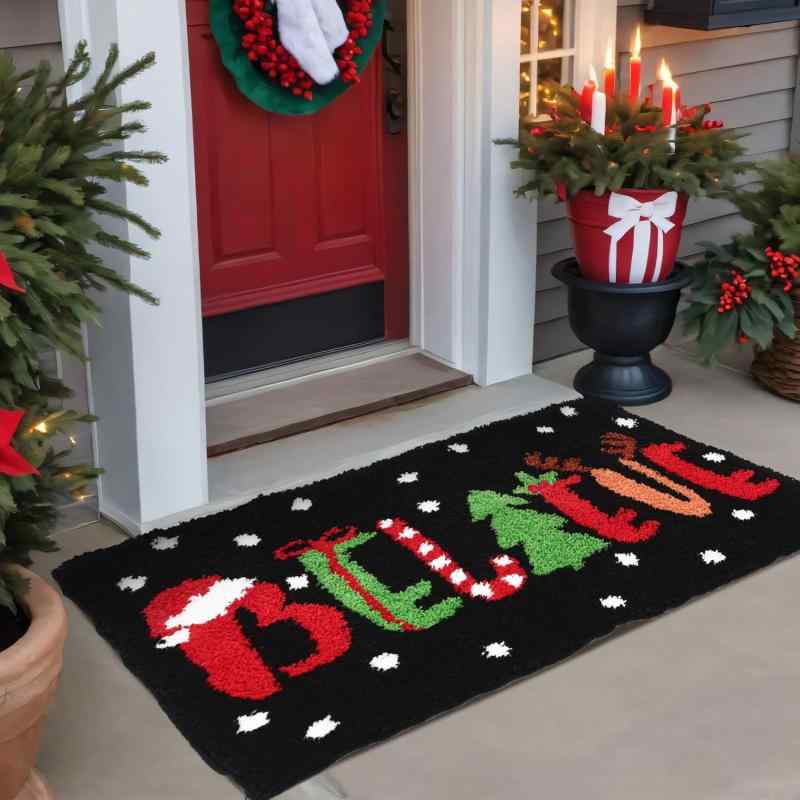 玄関マット 滑り止め カシミヤタッチ 耐汚性 クリスマス 室内 ドアマット フロアマット リビング ベッドサイド ラグ おしゃれ かわいい 北欧 雪柄 洗える インテリア雑貨