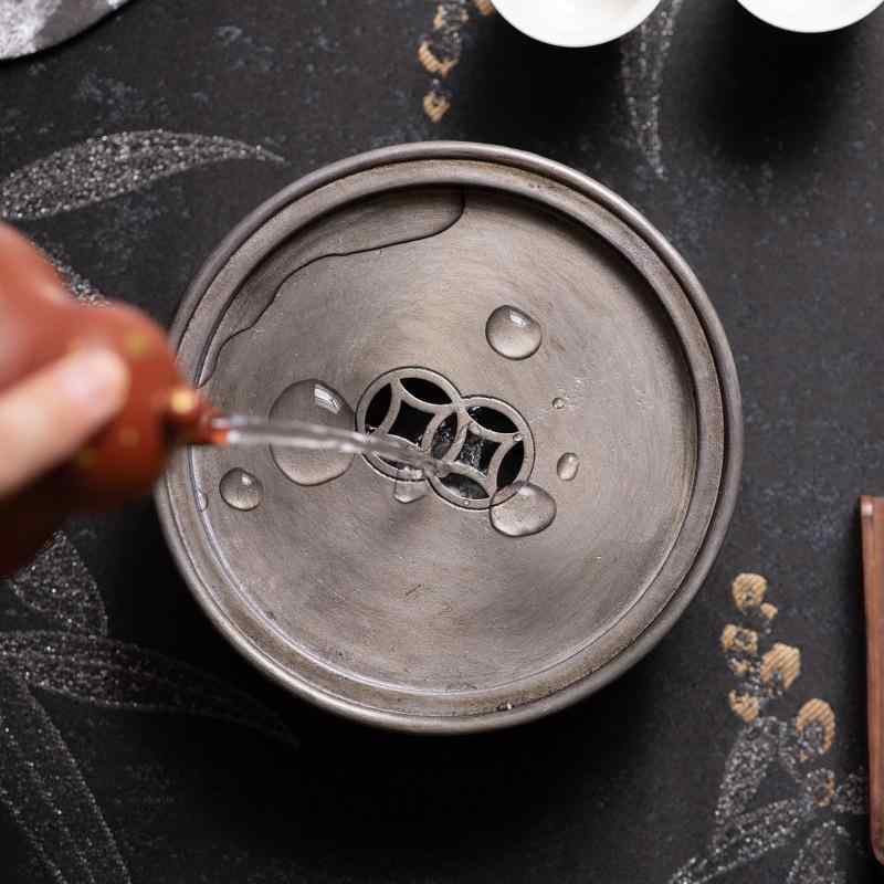茶盤 壺承 レトロ 元宝 古錫風 貯水式 乾泡台 プレート 茶器 伝統的 中国茶具 渋い