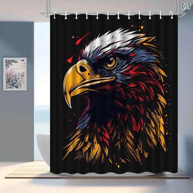 ・主な素材: ポリエステル・スタイル: アメリカン・柄: ハクトウワシ・サイズ展開: 90×180cm、120×180cm、150×180cm、180×180cm、180×200cm・タイプ: 防水シャワーカーテン（突っ張り棒対応）
