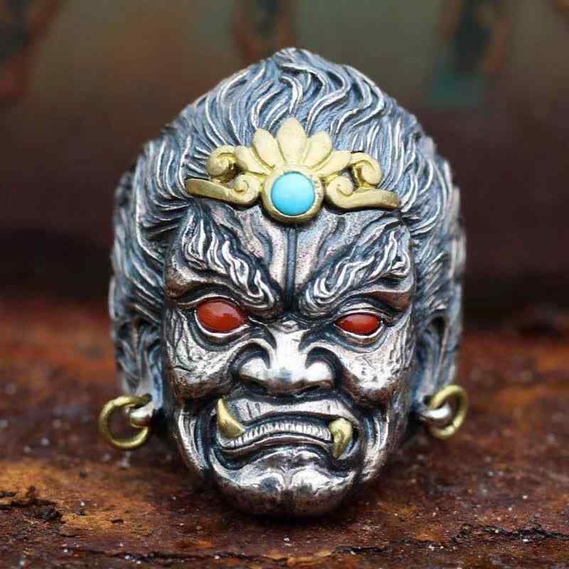 ・カテゴリ: リング・主な素材: 銅・デザイン: キャラクター（不動明王）・加工技術: ヴィンテージ加工（いぶし加工）・スタイル: エスニック・レトロ・対象: メンズ・カラー展開: 不動明王リング・サイズ展開: フリーサイズ（調整可能）