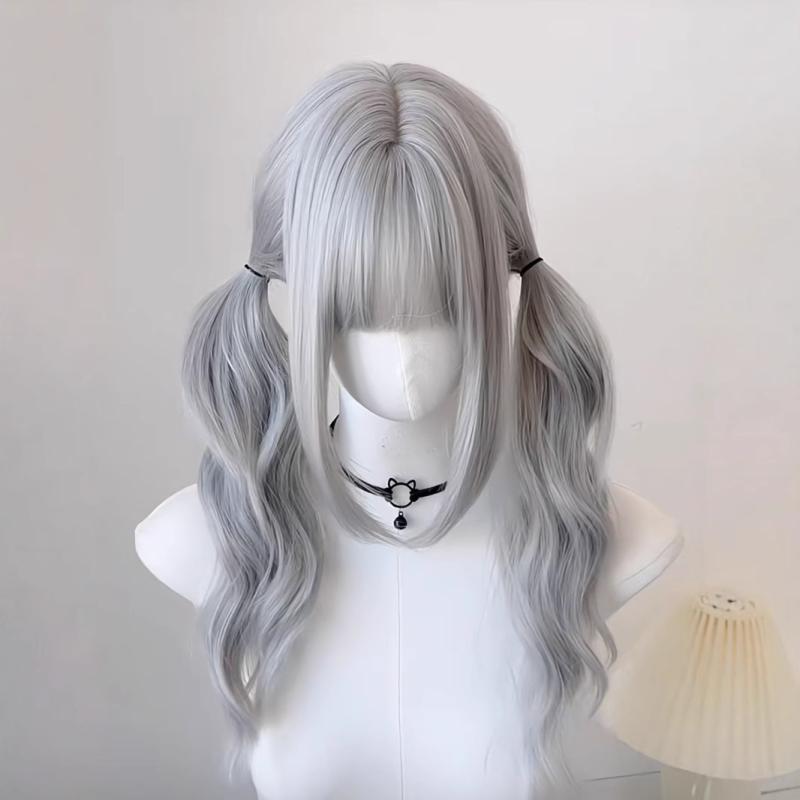 ウィッグ レディース ロング 巻き髪 ツインテール ネット付き 医療用 かつら 女性 コスプレ ロリータ 日常 耐熱 自然 抜け感 齊藤 カワイイ 派手髪 アッシュグレー bloomelier-10604428 bloomelier パッケージ画像