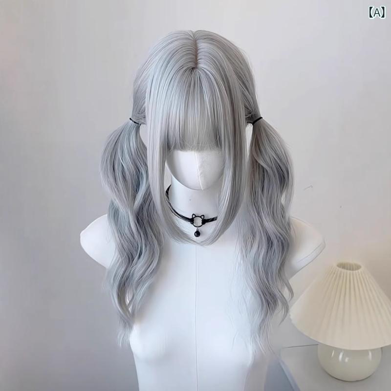 ウィッグ レディース ロング 巻き髪 ツインテール ネット付き 医療用 かつら 女性 コスプレ ロリータ 日常 耐熱 自然 抜け感 齊藤 カワイイ 派手髪 アッシュグレー bloomelier-10604428 bloomelier サンプル画像2