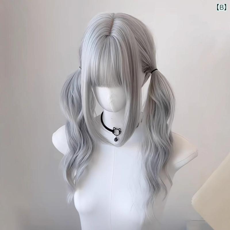 ウィッグ レディース ロング 巻き髪 ツインテール ネット付き 医療用 かつら 女性 コスプレ ロリータ 日常 耐熱 自然 抜け感 齊藤 カワイイ 派手髪 アッシュグレー bloomelier-10604428 bloomelier サンプル画像3