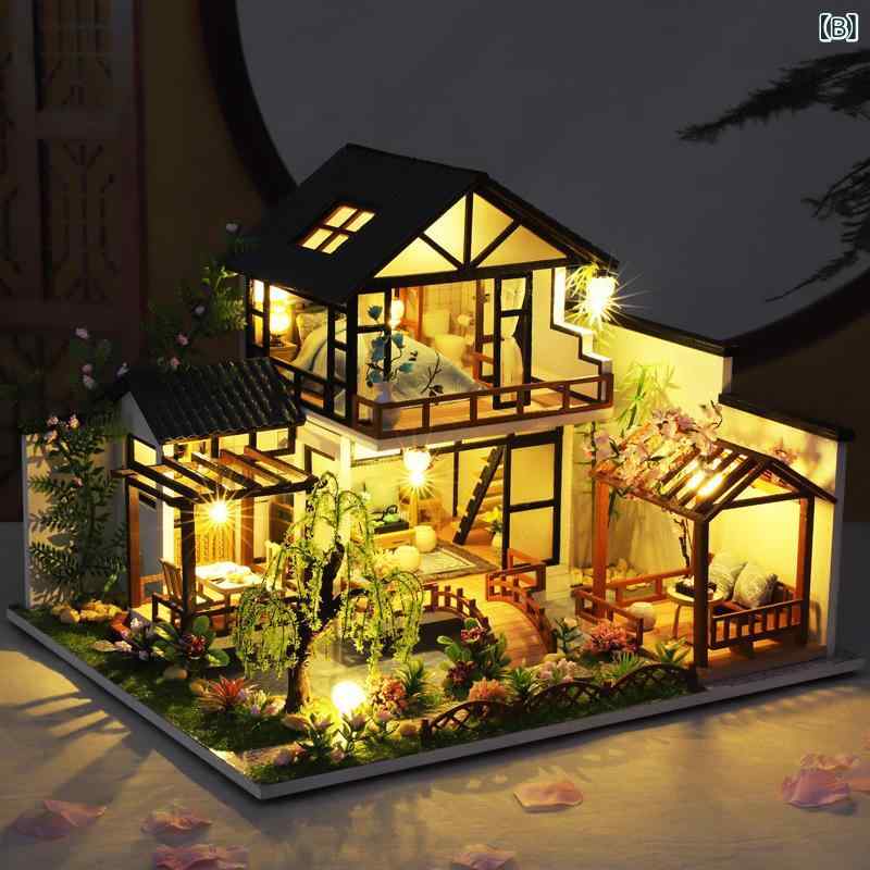 bloomelierの模型 ドールハウス 手作りキット 古風 ミニチュア ハウスモデル 木製 ジオラマ 建築 模型玩具 和風 中華風 プレゼント 誕生日 贈り物 おしゃれ インテリア｜アングル3