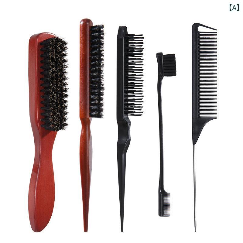 ヘアブラシ メンズ レディース 実木 豚毛 5点セット ロールブラシ コーム 髭ブラシ くし 静電気防止 持ち運び 旅行用 美髪 bloomelier-10607614 bloomelier サンプル画像2