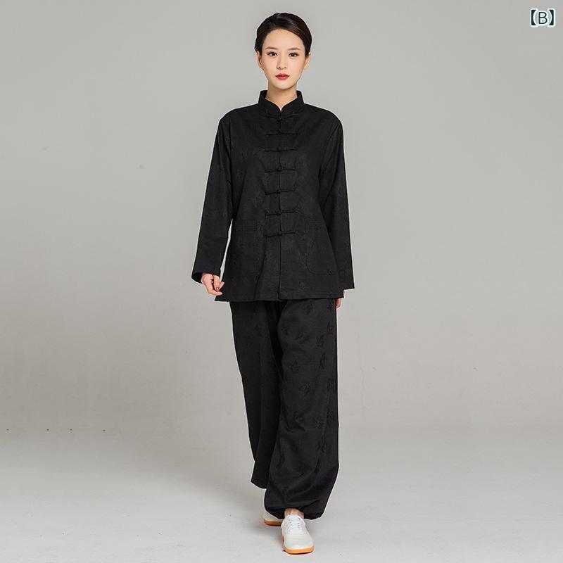 太極拳服 男女兼用 春秋 練習着 武術 メープルリーフ ジャガード ヘンプ ナチュラ...