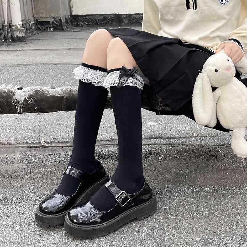 ・カテゴリ: 靴下・機能: 防滑、抗菌、吸汗・柄: 無地・性別: 女性用・対象年齢: 青年（18-40歳）・主な素材: スパンデックス・筒丈: ミドル丈・カラー展開: ホワイト、ブラック・サイズ展開: フリーサイズ・スタイル: スウィート