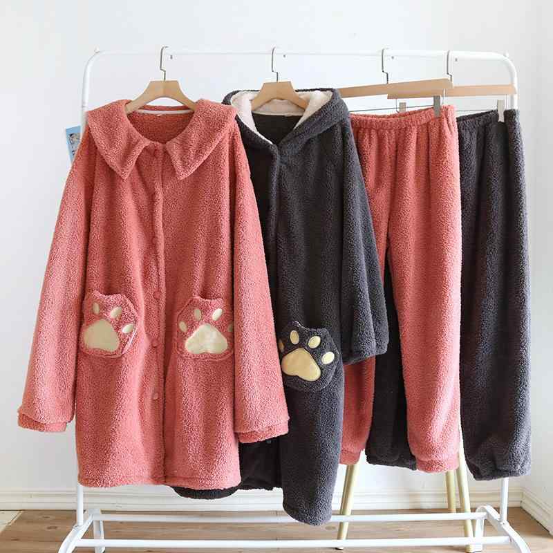 ルームウェア ペア パジャマ もこもこ ガウン 冬 フリース 厚手 保暖 フード付き 部屋着 ナイトウェア バスローブ キャラクター かわいい