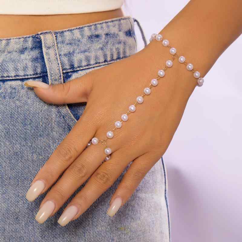 ブレスレット レディース 連指ブレスレット フィンガーブレスレット アクセサリー フレンチ レトロ ハート パール ジルコニア カラフル 電気メッキ加工 カジュアル おしゃれ ギフト