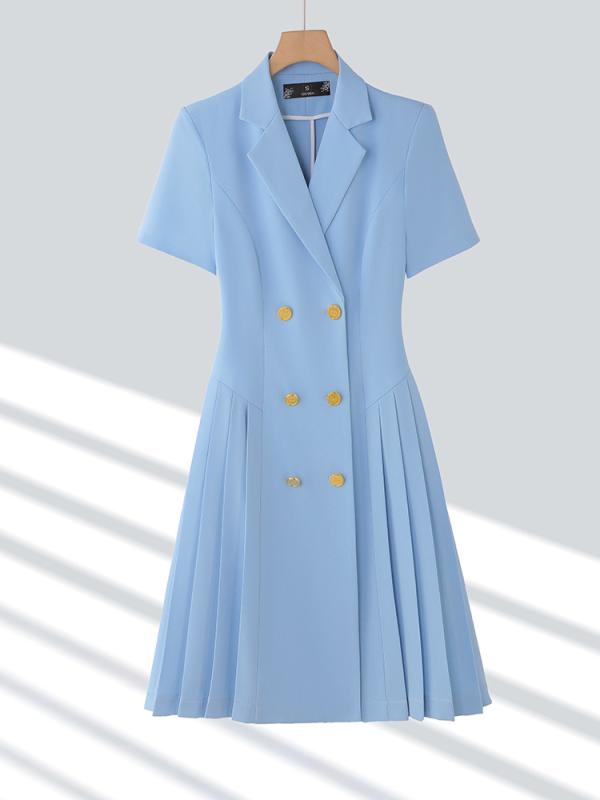 ワンピース レディース 春夏 半袖 ダブルボタン 襟付き タイト オフィス ビジネス 通勤 受付 制服 事務服 お仕事着 クールビズ 上品 フォーマル