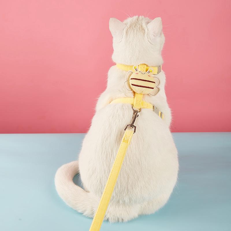 ハーネス 猫用 犬用 通気性 メッシュ 脱げない かわいい 蜂柄 胸当て リードセット...