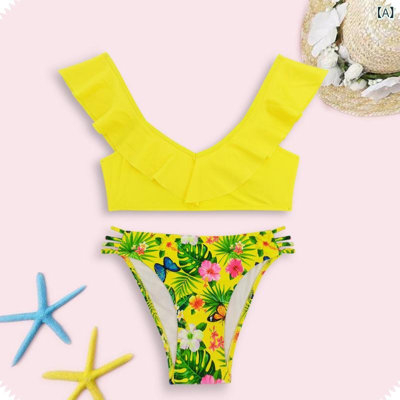 bloomelierの水着 キッズ 女の子 セパレート フリル かわいい 高弾性 動きやすい スイムウェア 子供 ジュニア 130 140 150 160 プール 海水浴 レジャー｜アングル2