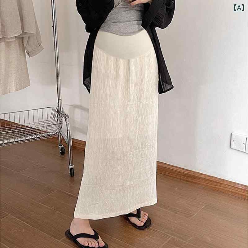 bloomelierのスカート レディース 妊婦 孕婦服 マタニティ 春夏 ロングスカート A字 Aライン 伸縮性 楽ちん ウエストゴム 落ち感 カジュアル 部屋着 普段着 ミモレ丈 シンプル 無地｜アングル2