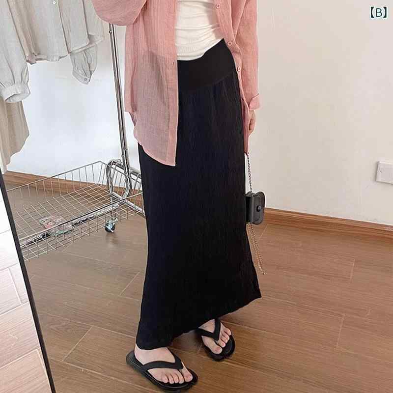 bloomelierのスカート レディース 妊婦 孕婦服 マタニティ 春夏 ロングスカート A字 Aライン 伸縮性 楽ちん ウエストゴム 落ち感 カジュアル 部屋着 普段着 ミモレ丈 シンプル 無地｜アングル3