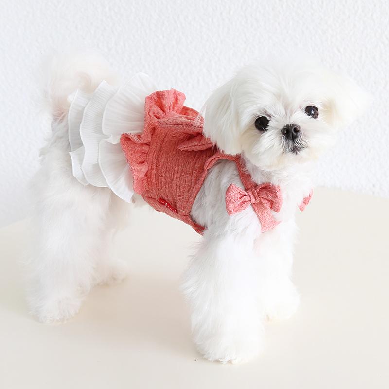 ワンピース ペット服 春夏 軽量 かわいい フリル シフォン レース キャミソール ドレス 猫 犬用 通気性
