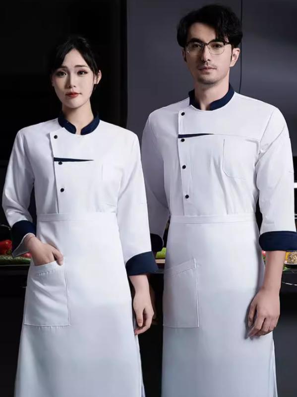 ・カテゴリ: 厨师服・対象性別: 男女兼用・機能: 吸湿速乾・ボトムス丈: 長ズボン・主な素材: ポリエステル・カラー展開: ホワイト、ブラック、レッド、グレー・サイズ展開: M、L、XL、XXL、XXXL、4XL・袖丈: 長袖・ネックライン: スタンドカラー・着丈: ミディアム丈（50cm超65cm以下）